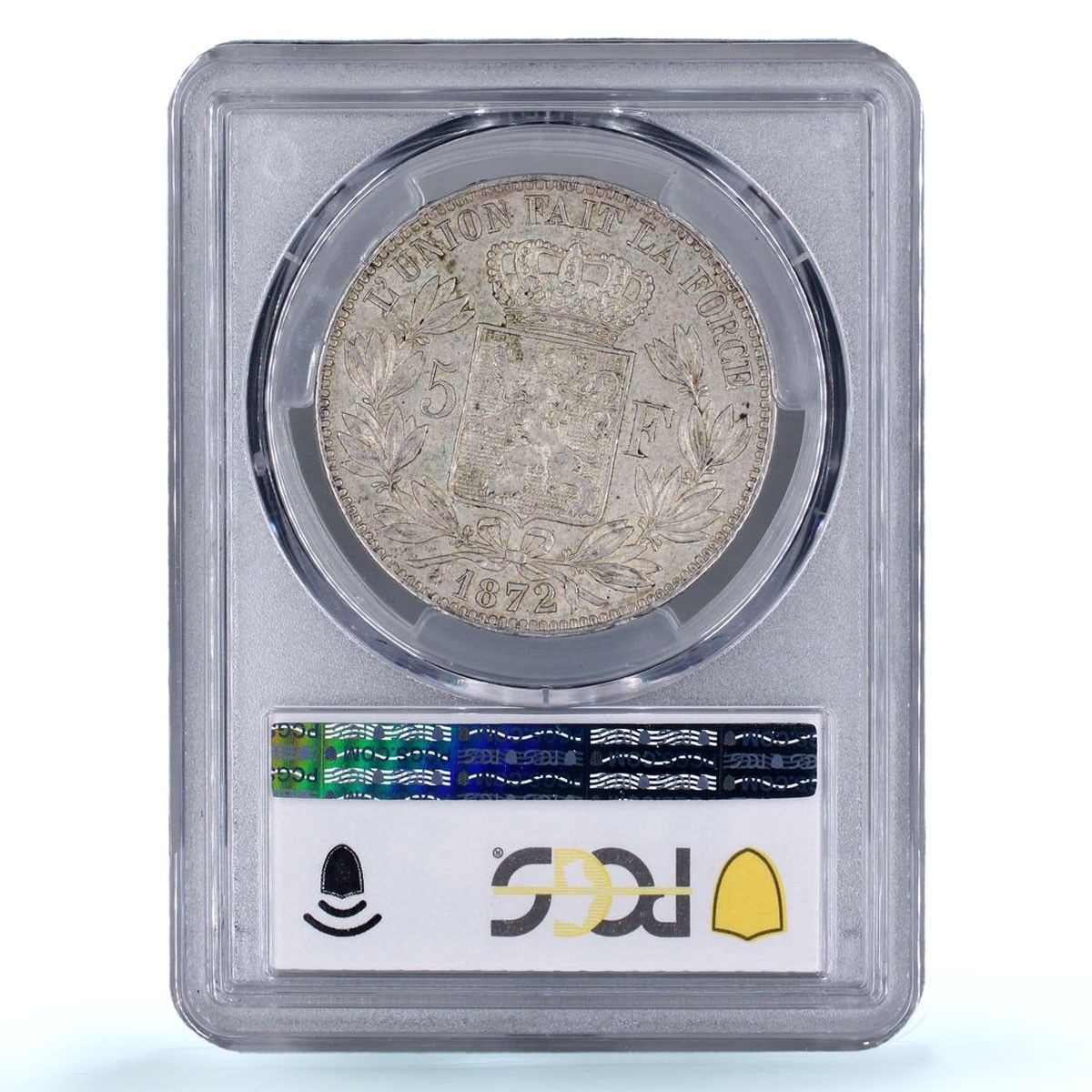 ベルギー 5フラン レオポルド2世貨幣 KM 24 AU 55 PCGS 銀貨 1872年
