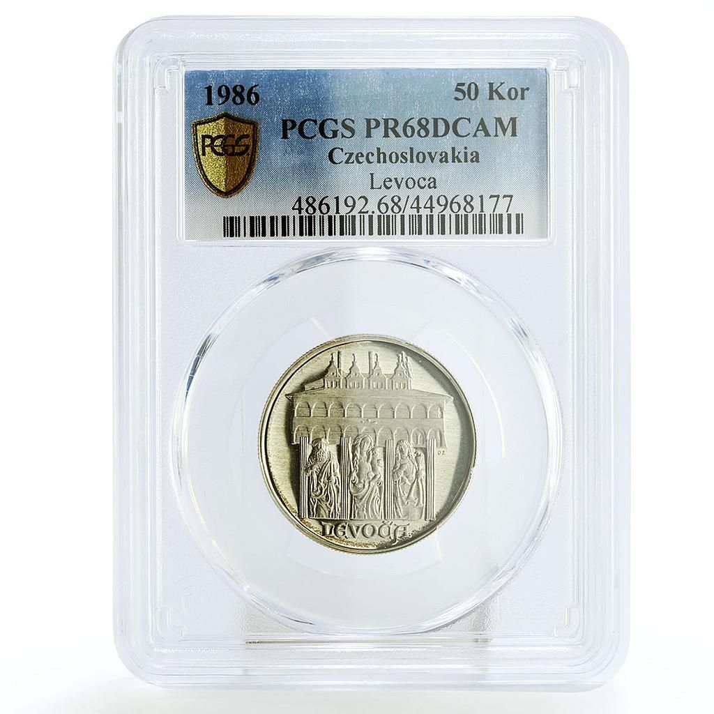 チェコスロバキア 50コルナ レヴォツァ町の風景 PR 68 PCGS 銀貨 1986年