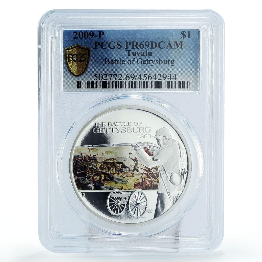 ツバル 1ドル ゲティスバーグの戦いの兵士 PR69 PCGS カラー銀貨 2009