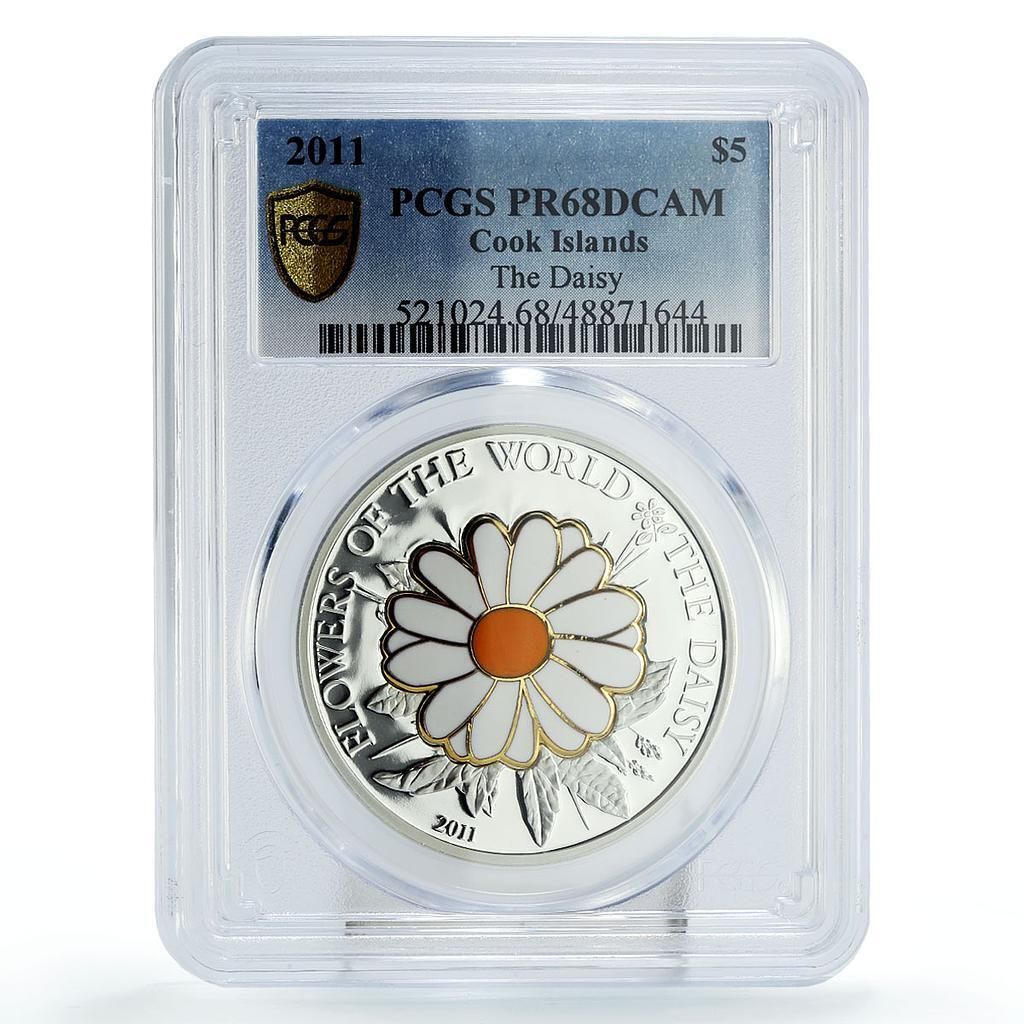 クック諸島 5ドル 世界の花 デイジーフローラ PR 68 PCGS 銀貨 2011年