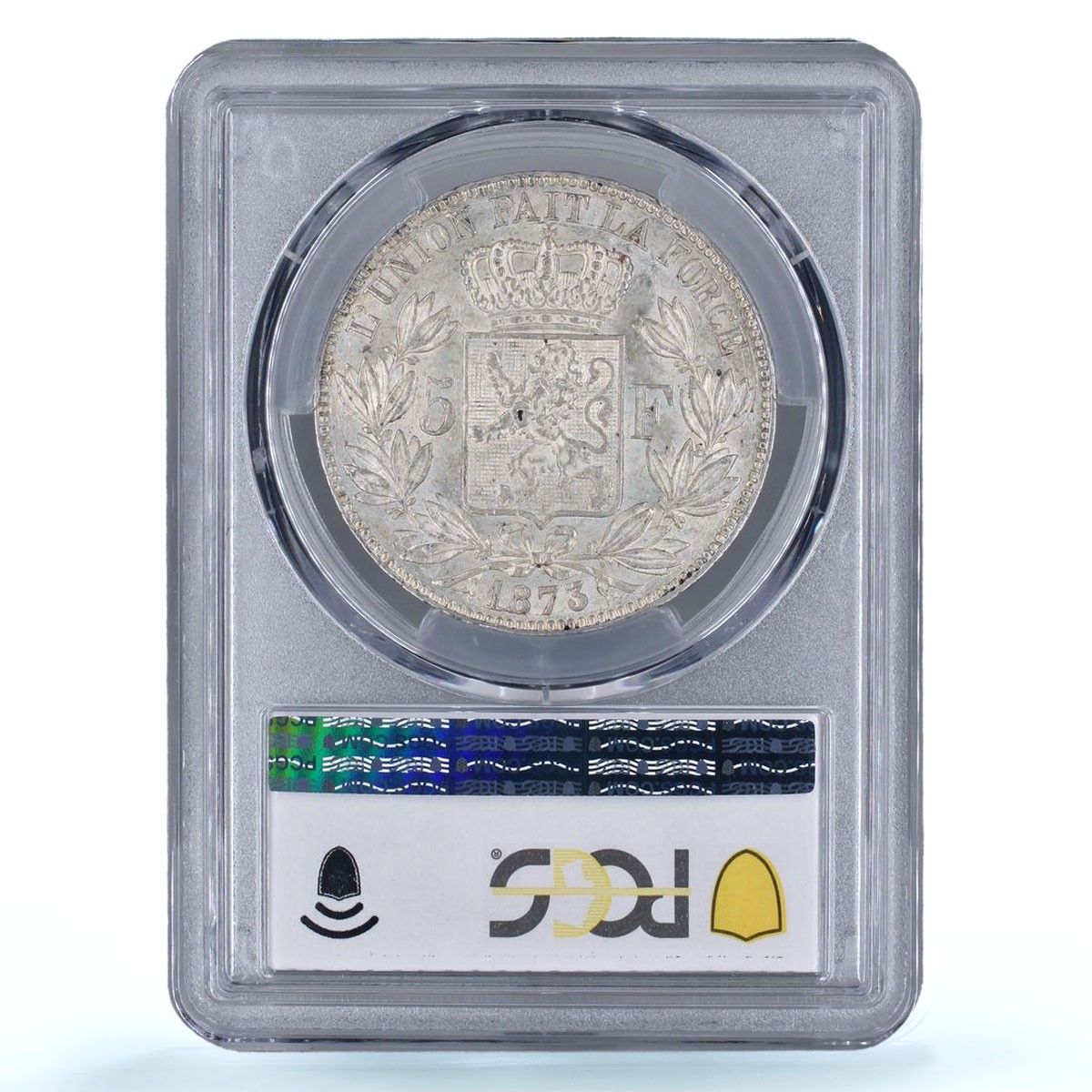 ベルギー 5フラン レオポルド2世 ポジションA KM-24 AU58 PCGS 銀貨