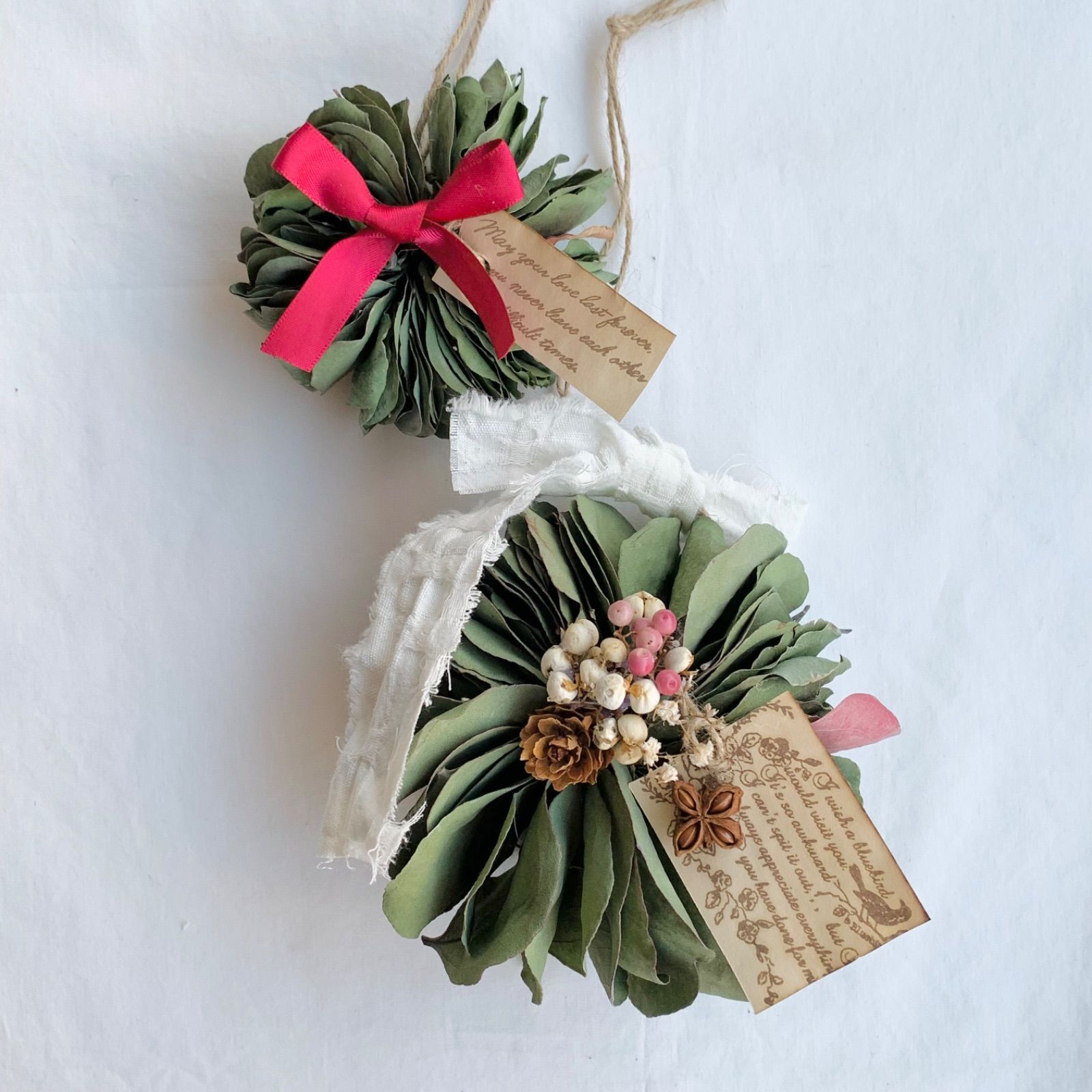 ユーカリミルフィーユ　リース　クリスマス雑貨 クリスマスリース🎄2点セット🤶ユーカリポポラス🎄ポポラス