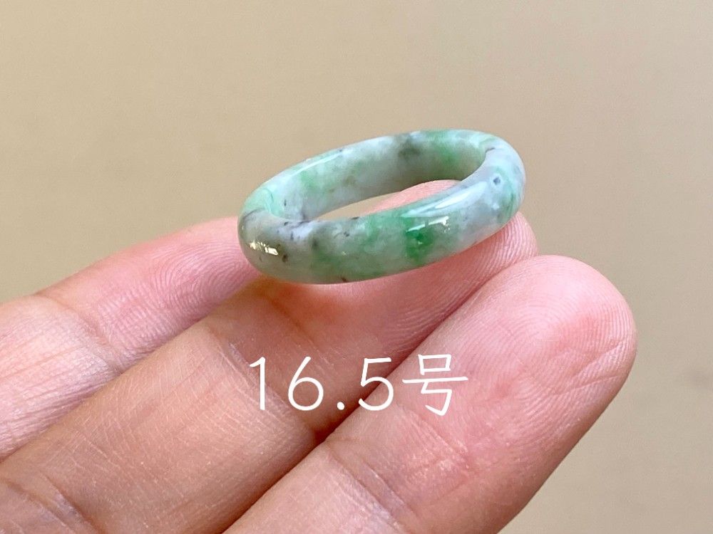 L15-55 美品 白底陽緑 16.5号 ミャンマー産天然 A貨 本翡翠 くりぬき