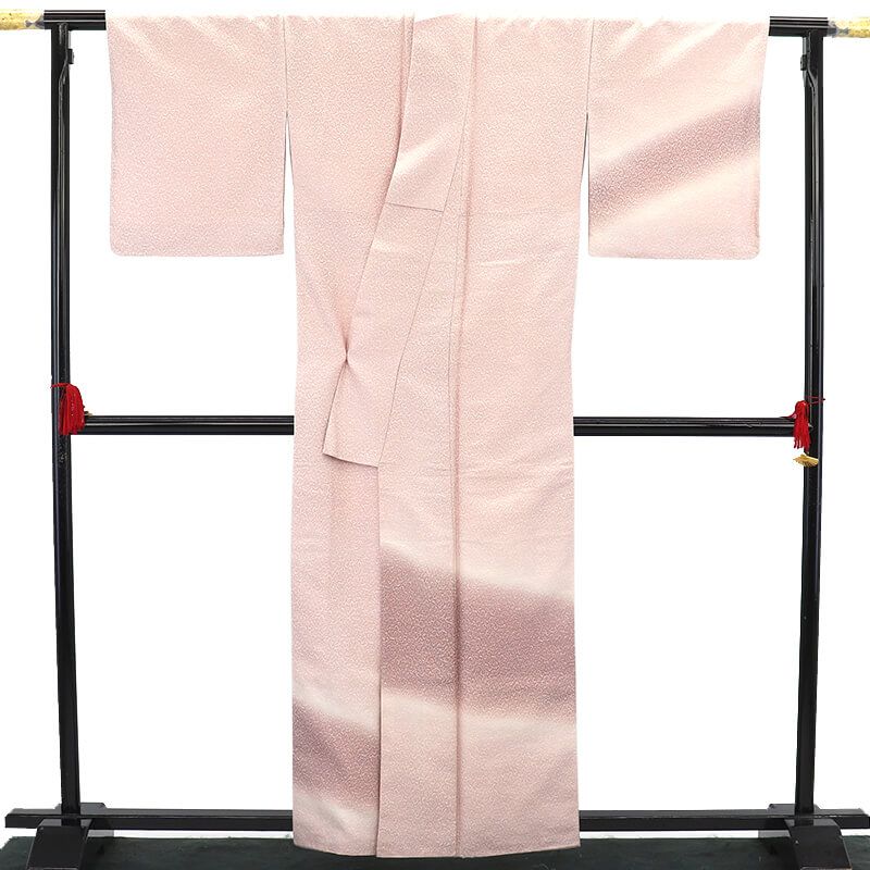 無地付下げ 一つ紋 五三の桐 袷 レディース 正絹 薄桃 色分けぼかし 鳥