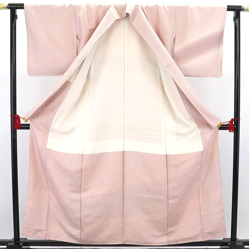 無地付下げ 一つ紋 五三の桐 袷 レディース 正絹 薄桃 色分けぼかし 鳥