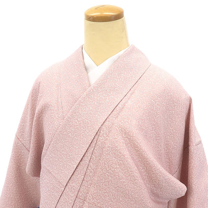 506mi40〇一つ紋 色無地 地紋 木瓜 桐 橘 薄紅 ピンク〇しつけ付き美品 506mi40〇一つ紋 色無地 地紋 木瓜 桐 橘 薄紅 ピンク〇しつけ付き美品