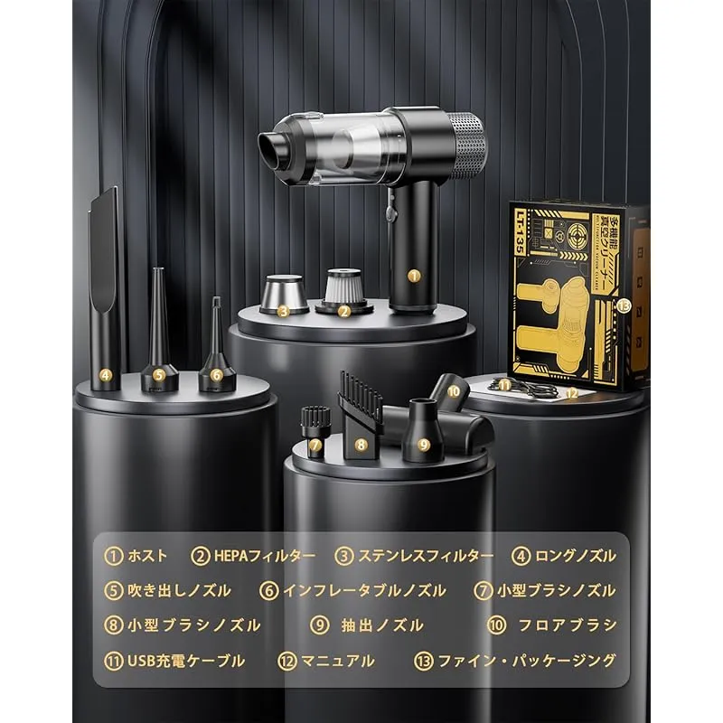 新登場】 ハンディクリーナー コードレス 強力吸引力【吹き飛ぶ/吸い込む/空気入れ/空気抜き】 多機能車用掃除機 Type-C 急速充電  LEDライト付きミニ掃除機 ホコリ取り/キーボード掃除/車内掃除に最適 Svoko LT-135 0