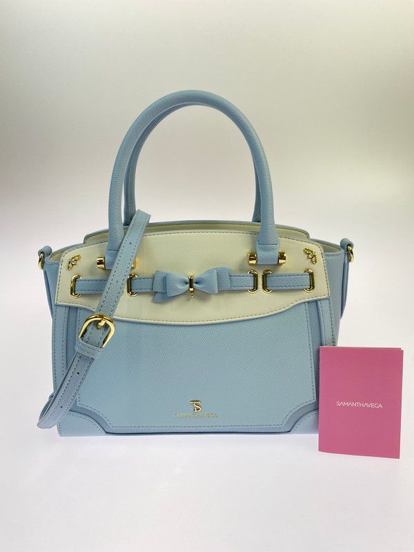 【美品】Samantha Vega サマンサベガ FRONT RIBBON SHOULDER BAG LIGHT BULE フロント リボン ショルダー バッグ レディース カバン 【188-251130-em-51-min】