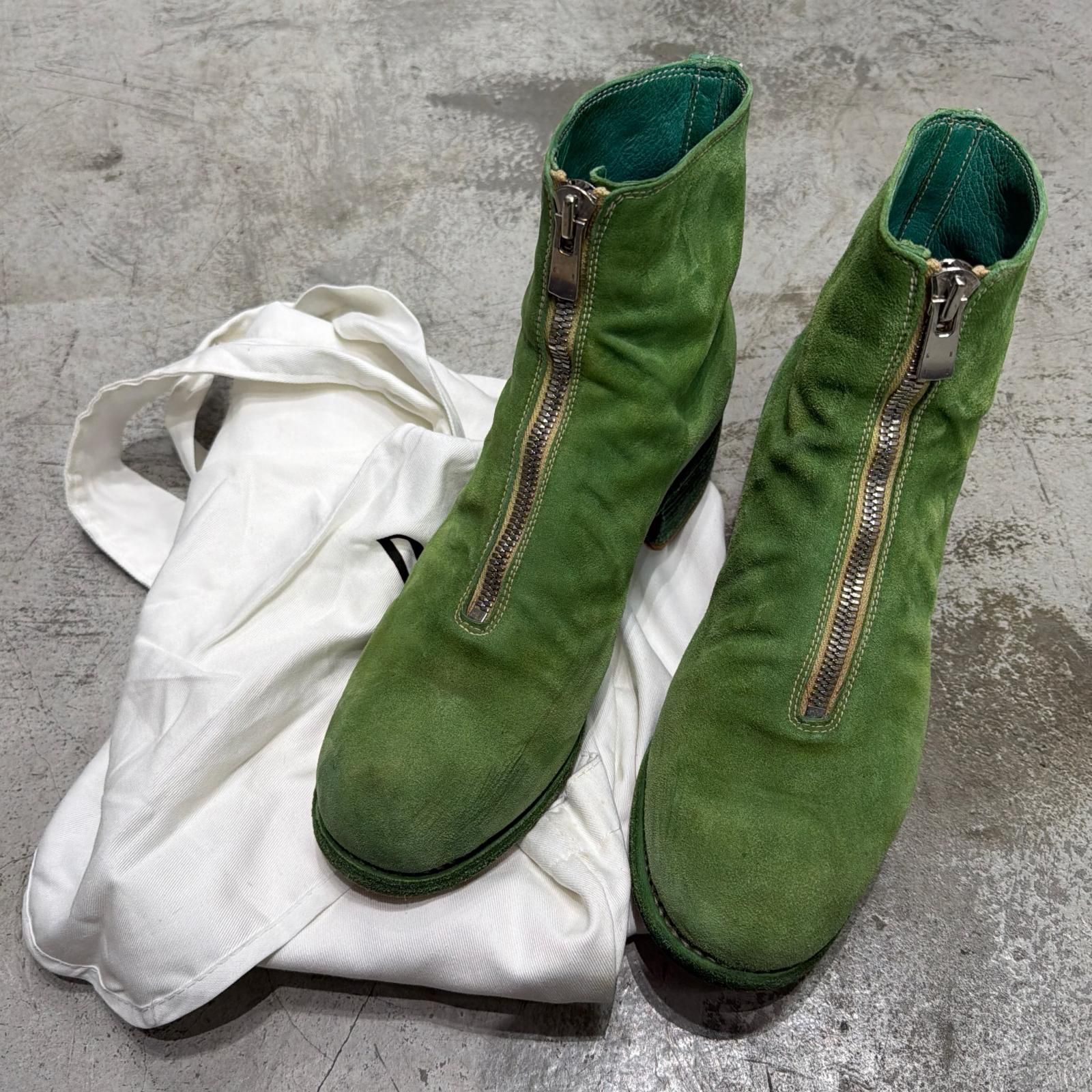 GUIDI PL1 フロントジップ スエード レザー ブーツ グイディ グリーン 