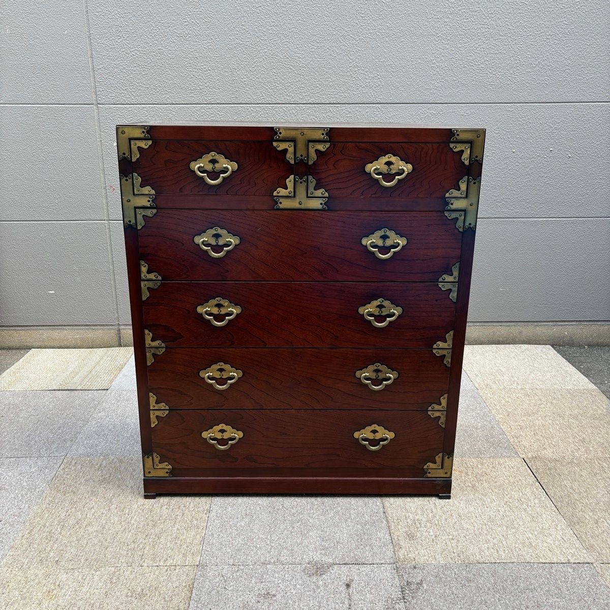 福岡 和たんす 箪笥 5段引き出し チェスト 収納棚 W 905 D 455 H 1055 民芸調 レトロ ヴィンテージ 韓国 古家具 真鍮装飾 KK 1207 2