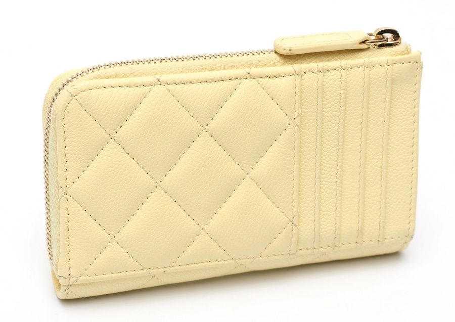 シャネル CHANEL タイムレス クラシック L字ファスナー コイン カードケース AP 3179 キャビアスキン ライトイエロー ゴールド金具 商品番号 S 159566