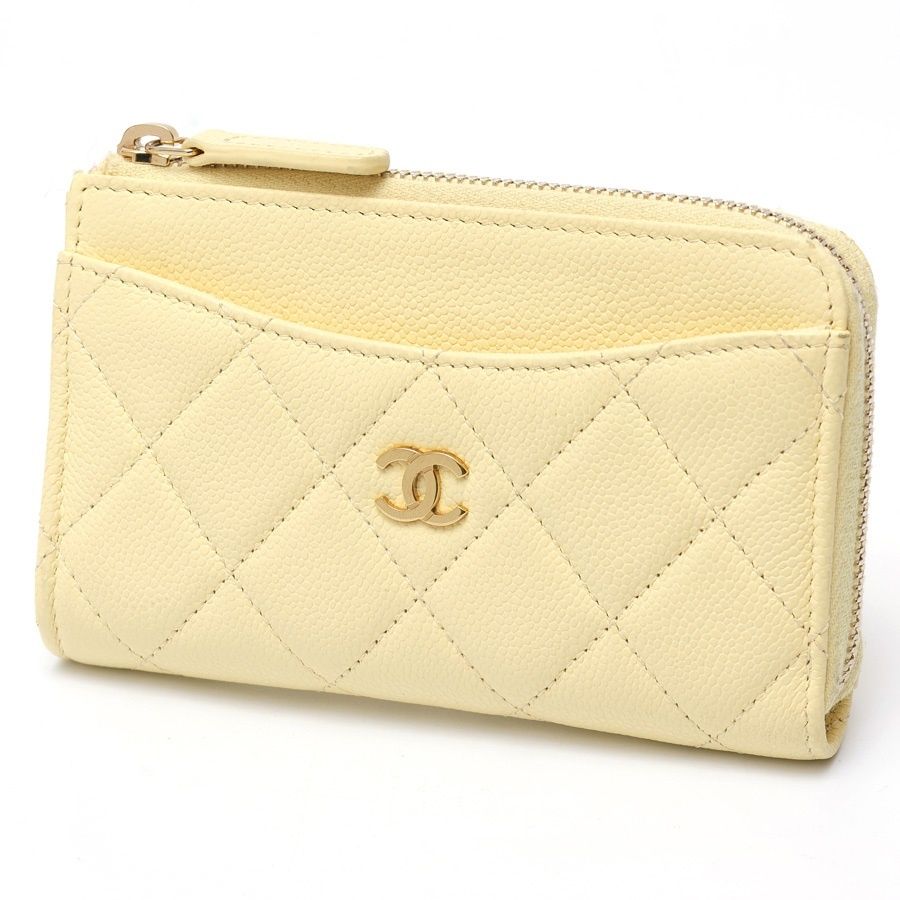 シャネル CHANEL タイムレス クラシック L字ファスナー コイン カードケース AP 3179 キャビアスキン ライトイエロー ゴールド金具 商品番号 S-159566