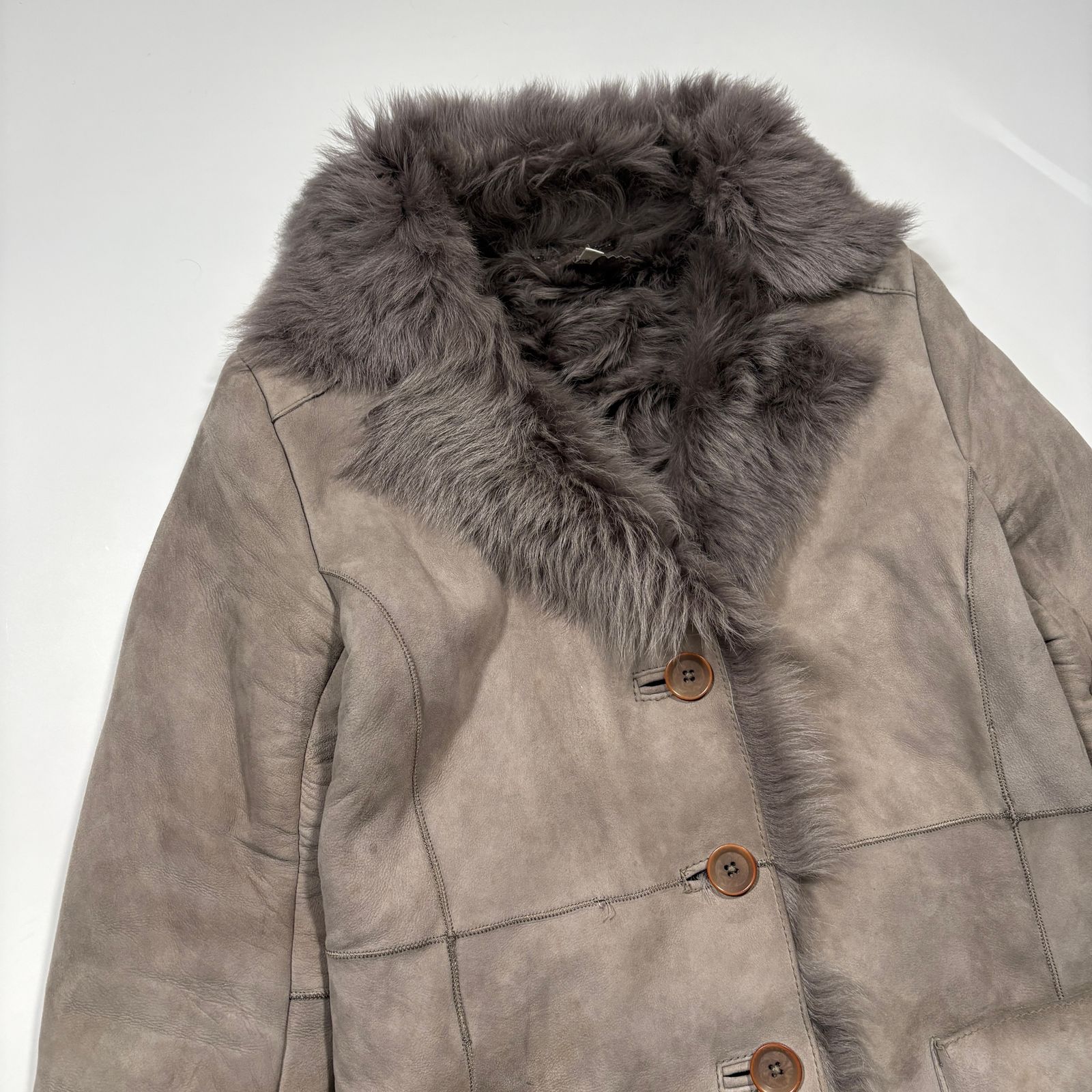 205200円 新品 バナリパ 本革 リアル ムートン ロングコート　グレー灰 Banana Republic バナナリパブリック リアルムートン ロングコート