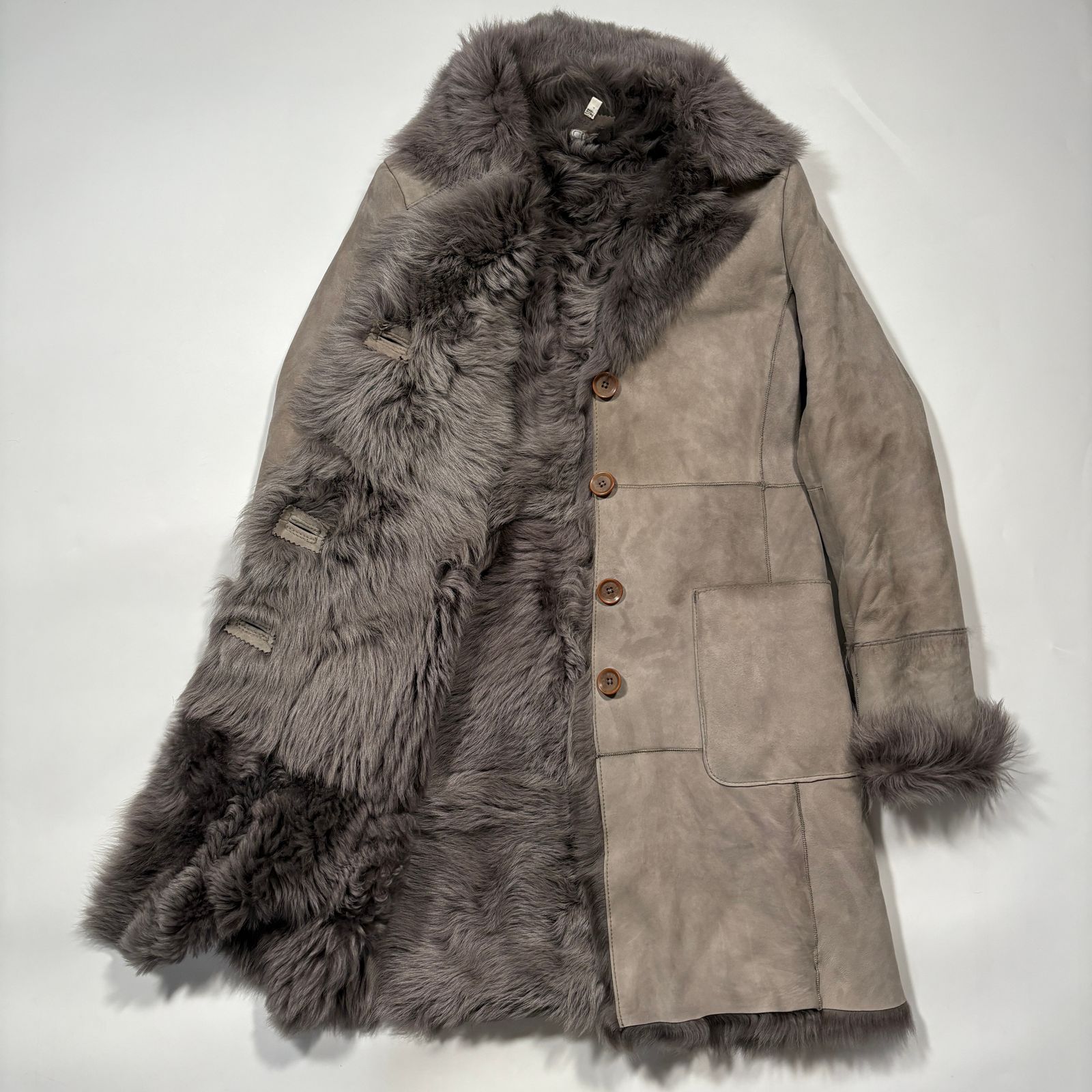 205200円 新品 バナリパ 本革 リアル ムートン ロングコート　グレー灰 Banana Republic バナナリパブリック リアルムートン ロングコート