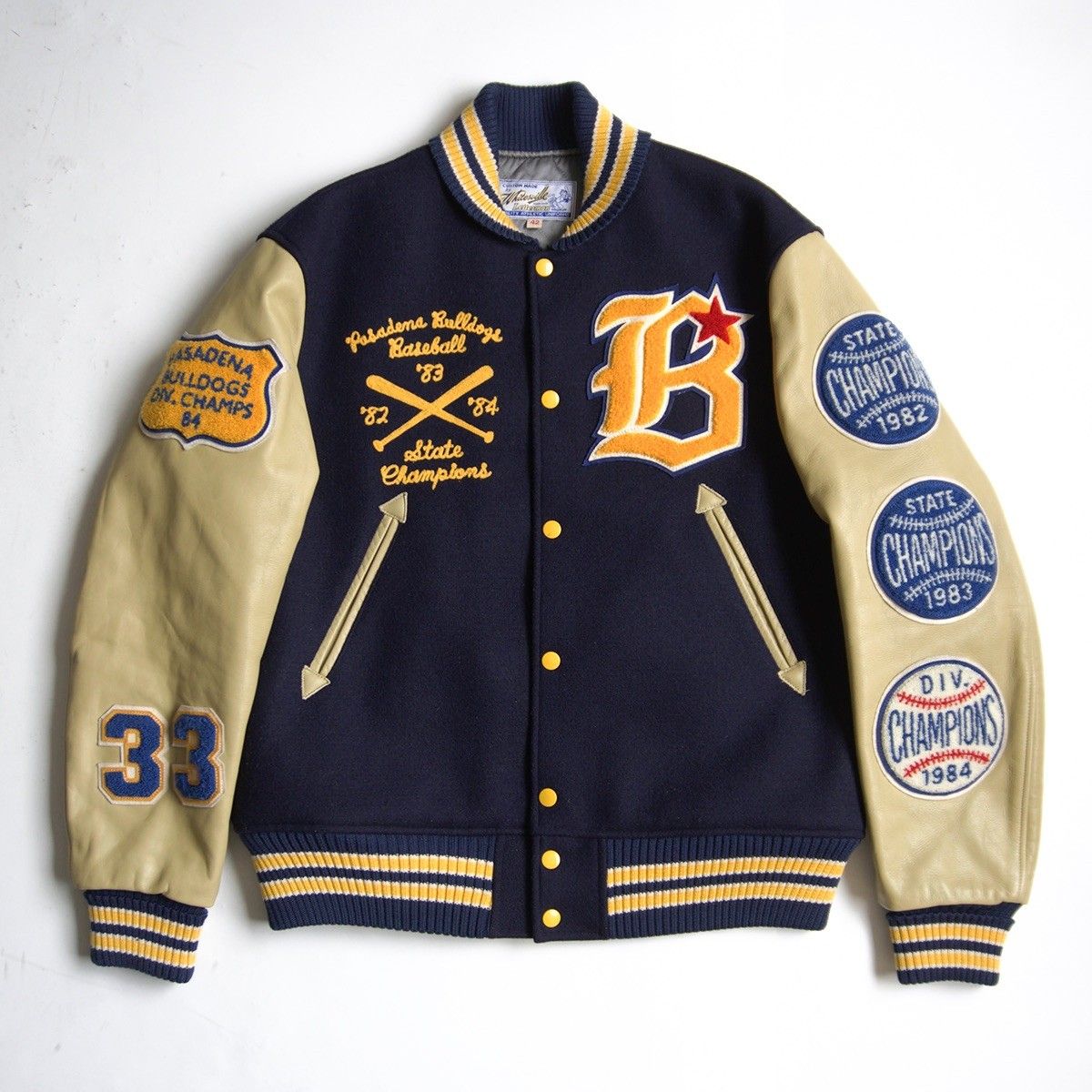 美品】WHITESVILLE【フルデコ レザースリーブ スタジャン】42