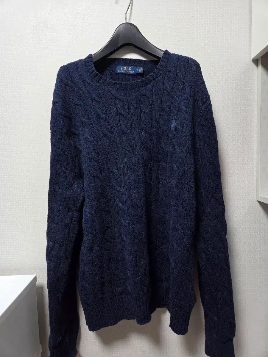 【現行QR★希少フード付★未使用に近い】ラルフローレンケーブルニット★ネイビーL 現行QR希少フード付未使用に近い】ラルフローレンケーブルニット