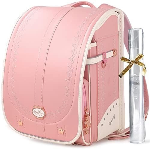 最新 ランドセル女の子 小学生通学カバン 人工皮革＆パール生地 反射材＆刺繍＆金属プレート 透明カバー付け 6年間安心