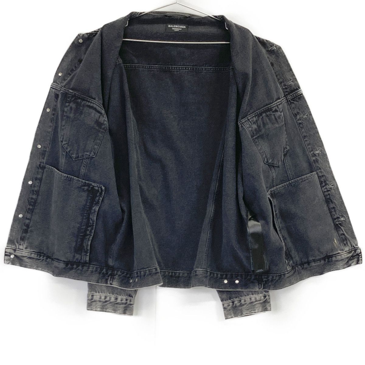 BALENCIAGA バレンシアガ ﾌﾞﾗｯｸ 21年製 694504 ﾒﾀﾙﾛｺﾞ ﾃﾞﾆﾑｼﾞｬｹｯﾄ L