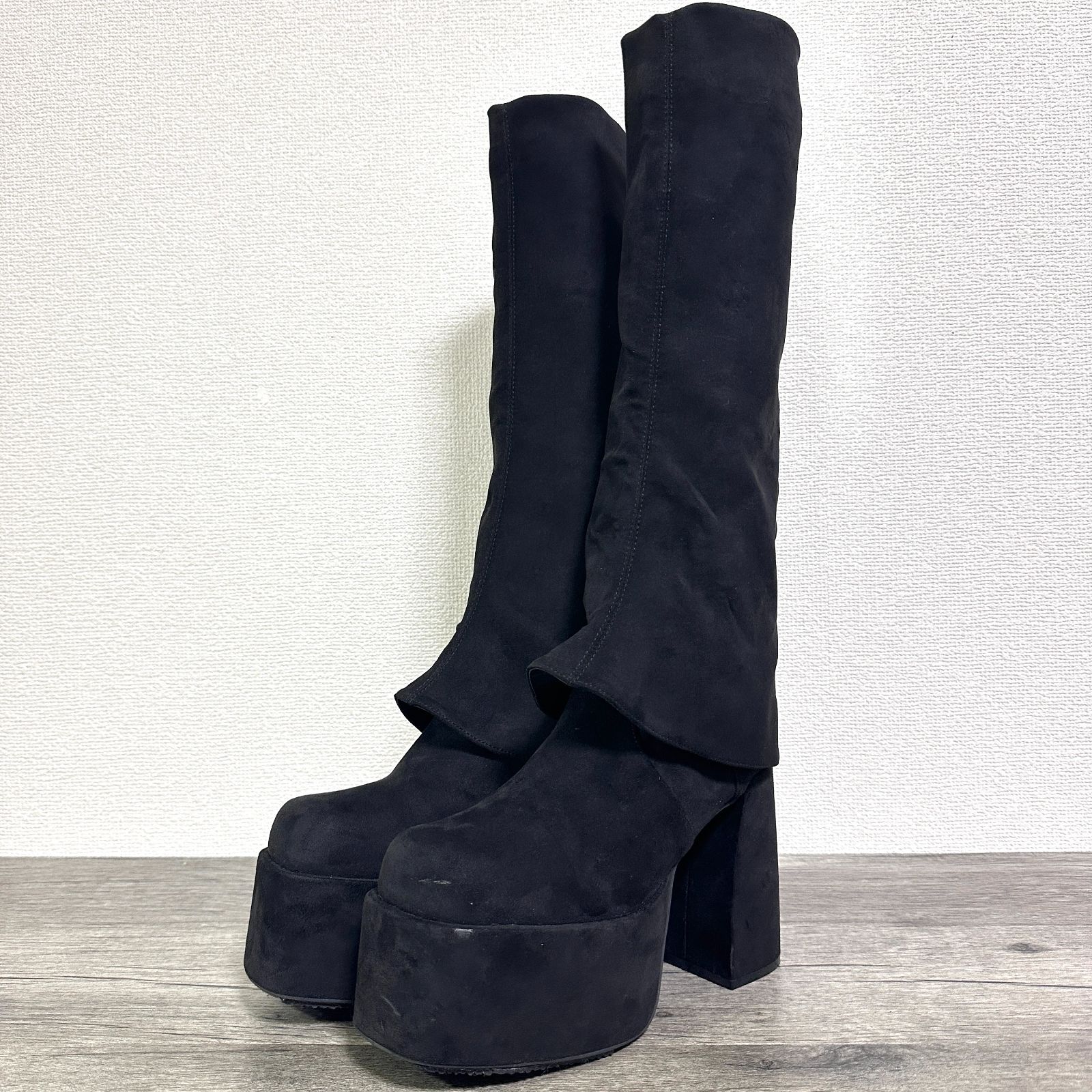 EMODA フレアーカバーフィットブーツ ストレッチフェイクスエード 厚底