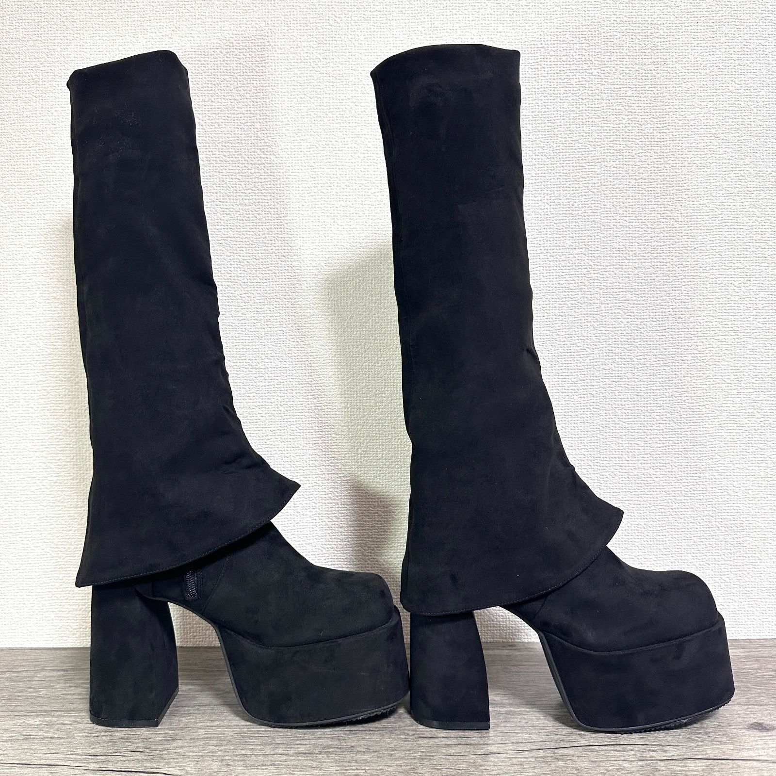 EMODA フレアーカバーフィットブーツ ストレッチフェイクスエード 厚底