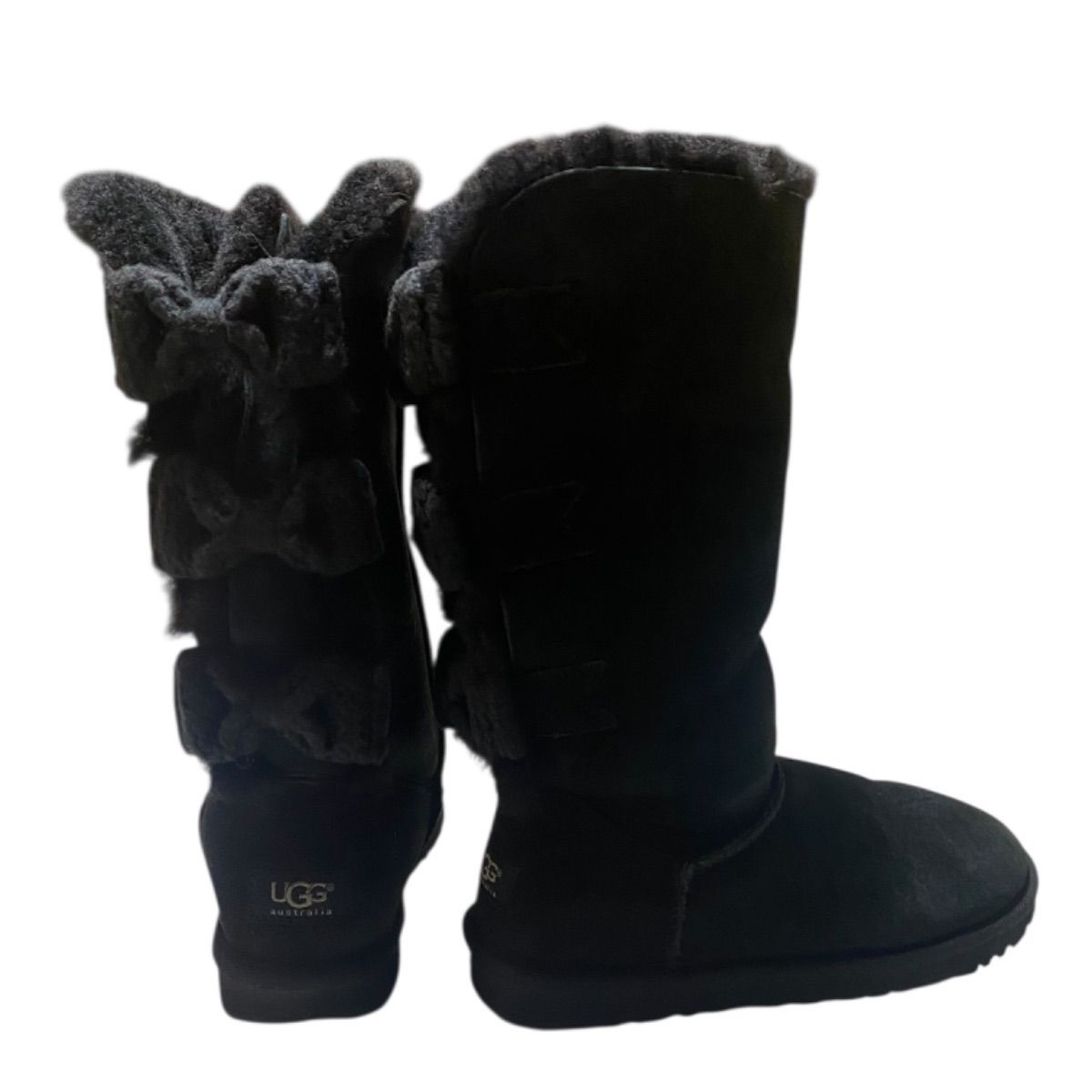 UGG australia アグ オーストラリア バッグリボン ムートンブーツ 23 cm ブラック ニットトリプルリボン