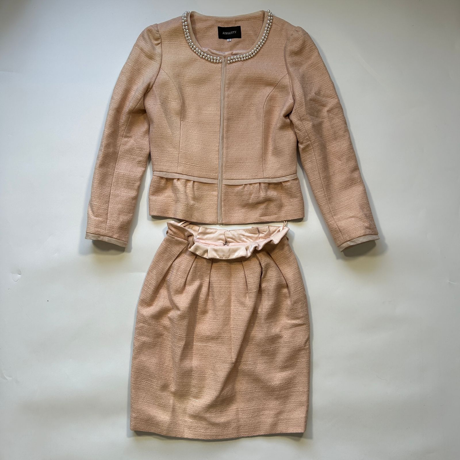 ジャスグリッティー セレモニースーツ セットアップ ノー ツイード パール ピンクベージュ コットン リネン 入学式 卒業式 1