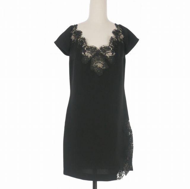 ディースクエアード 23 AW サイドスリット レース切替 ミニワンピース ドレス フレンチスリーブ 38 ブラック 黒 正規