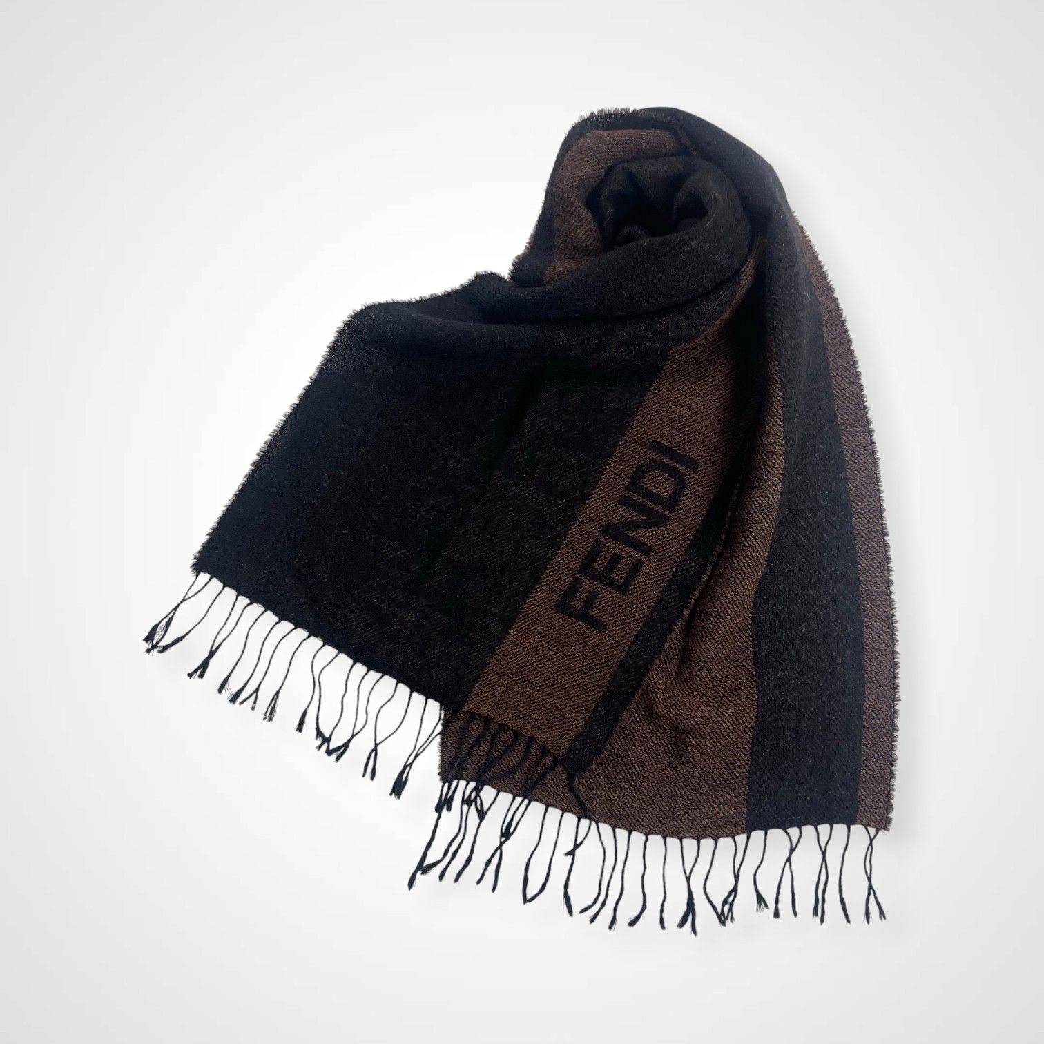 FENDI フェンディ / ロゴジャガードマフラー ブラウン×ブラック MADE