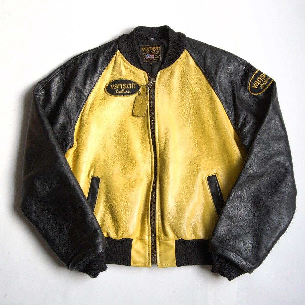 雰囲気抜群】 VANSON 【TJV オールレザー スタジャン】40 イエロー