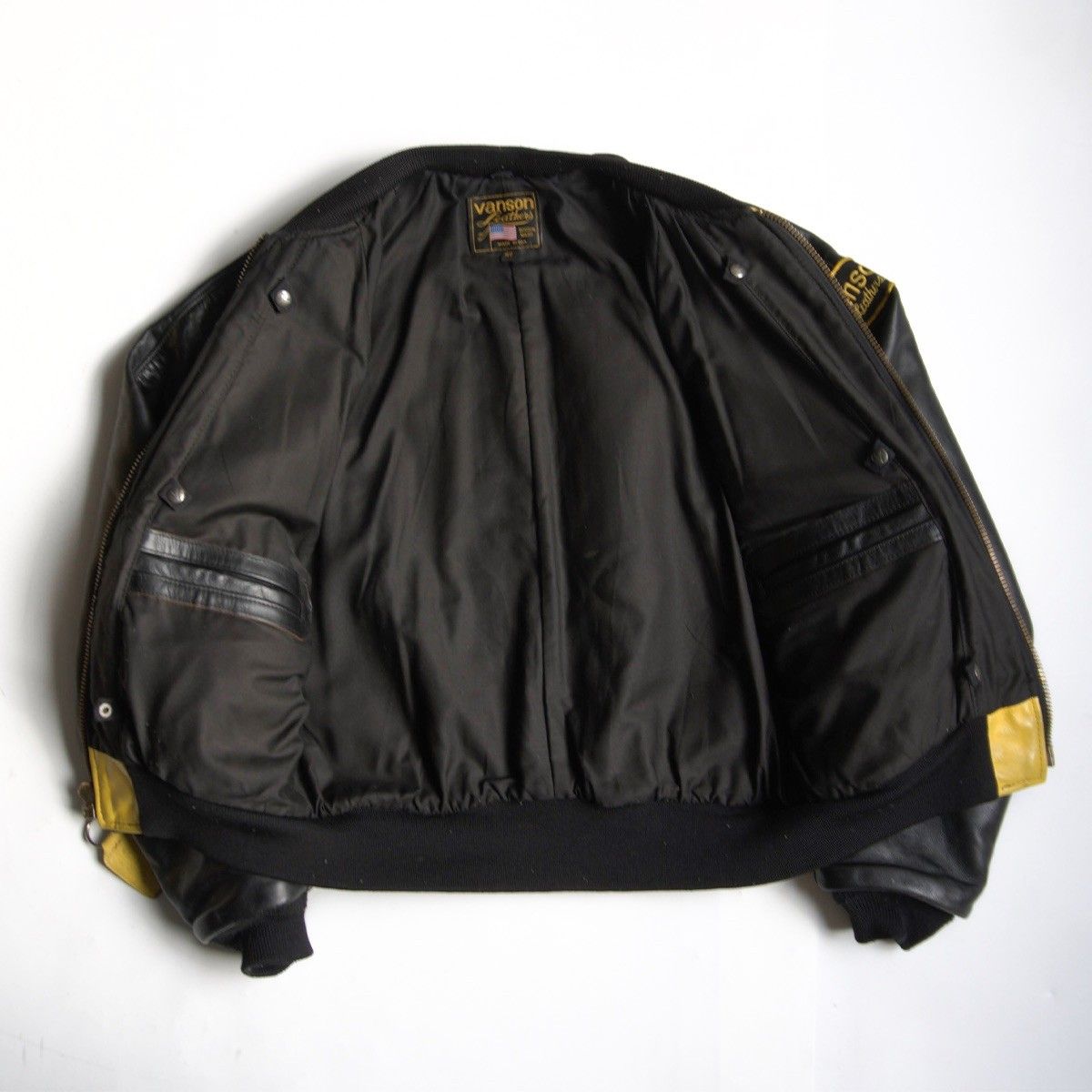 雰囲気抜群】 VANSON 【TJV オールレザー スタジャン】40 イエロー