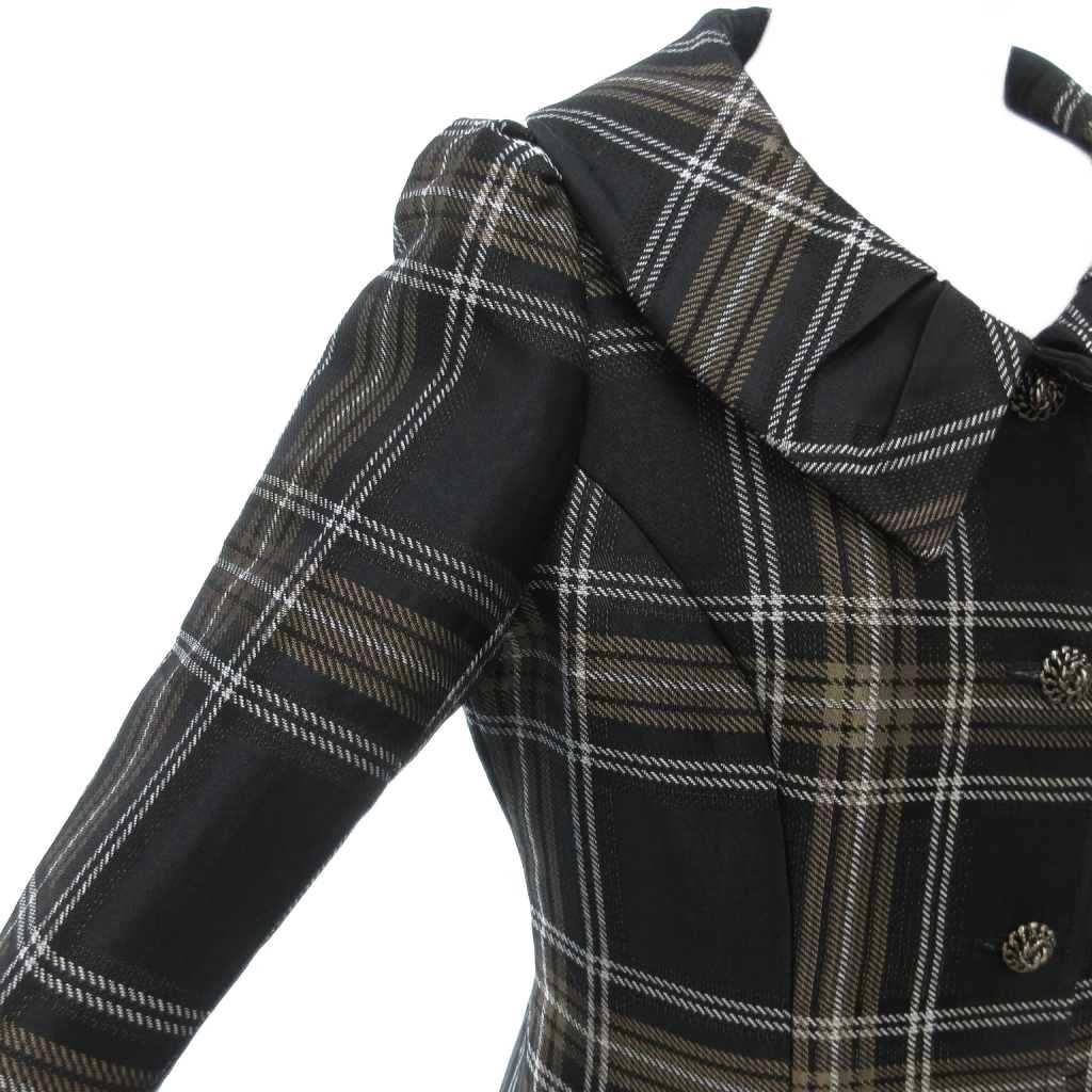 ルネ Rene コート ジャケット フレア チェック柄 デザインボタン 36 黒