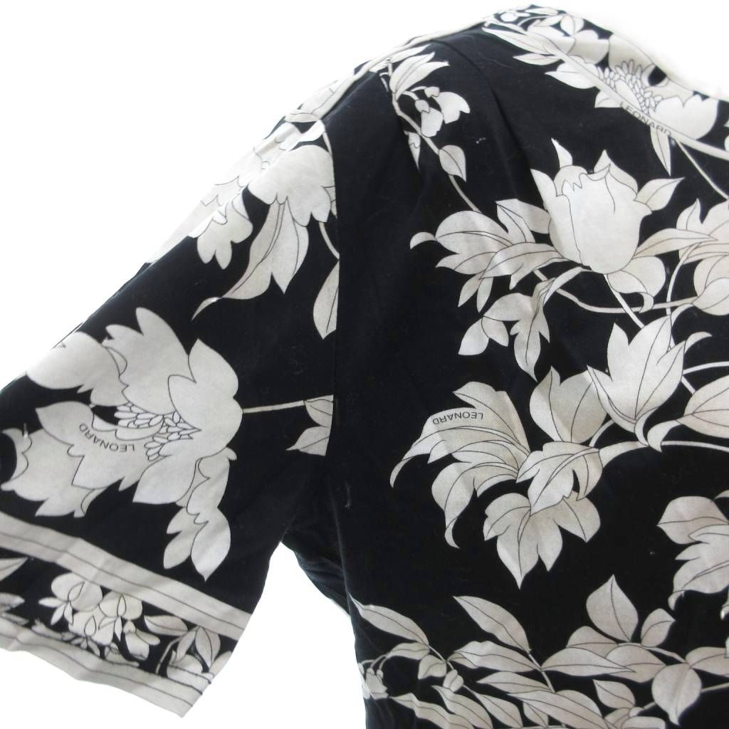 レオナール LEONARD カットソー ブラウス 半袖 花柄 M 黒 ブラック