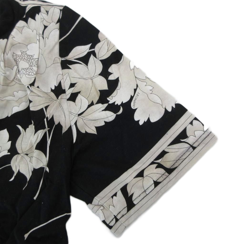 レオナール LEONARD カットソー ブラウス 半袖 花柄 M 黒 ブラック