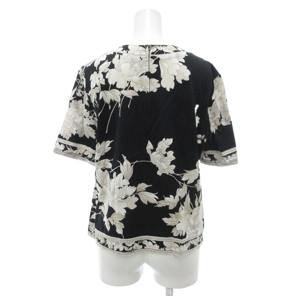 レオナール LEONARD カットソー ブラウス 半袖 花柄 M 黒 ブラック