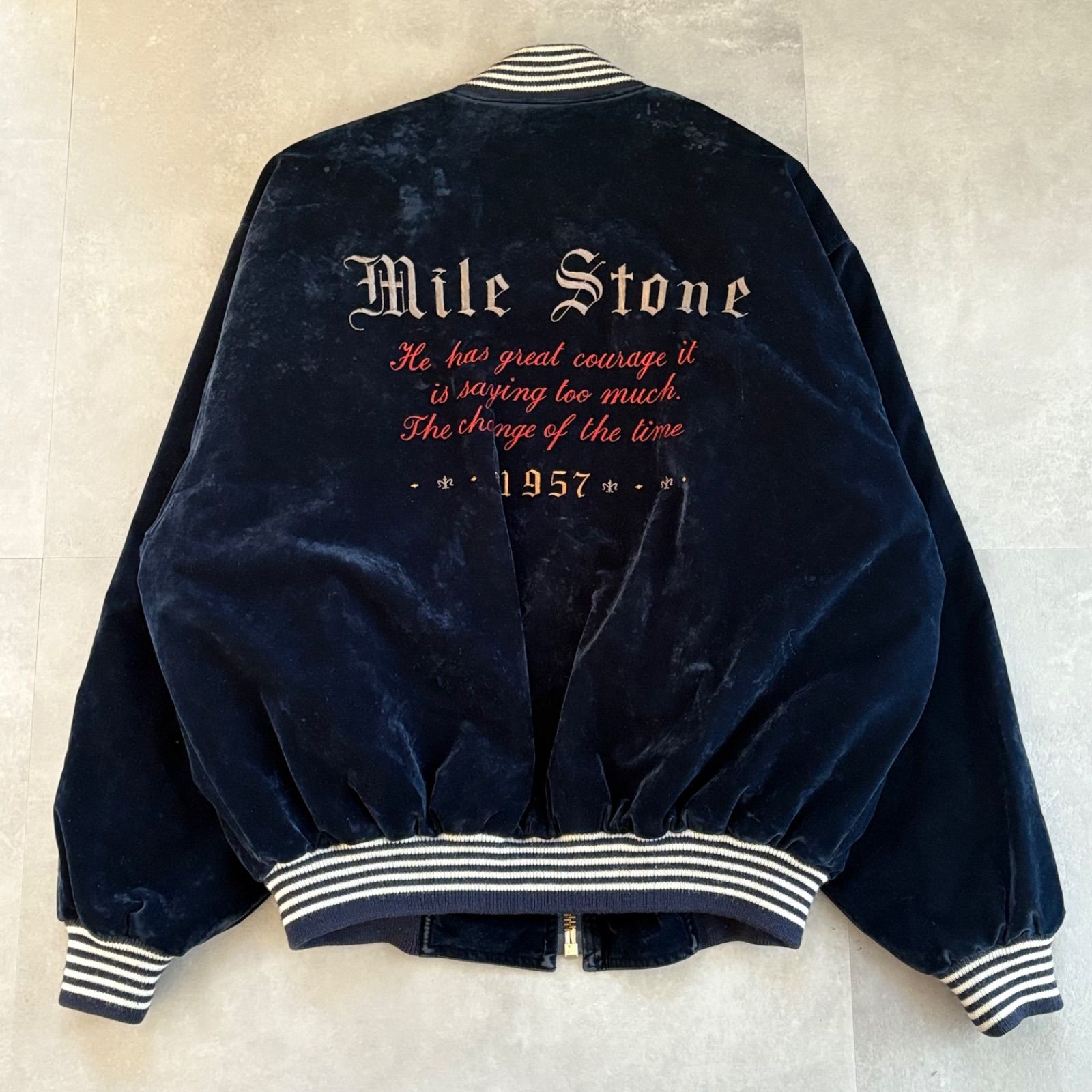 Milestone マイルストーン ベロアスタジャン バック刺繍 日本製 中綿 00s 濃紺 Lサイズ