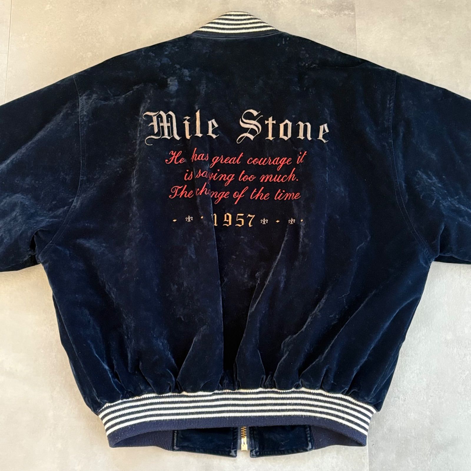 Milestone マイルストーン ベロアスタジャン バック刺繍 日本製 中綿 00s 濃紺 Lサイズ