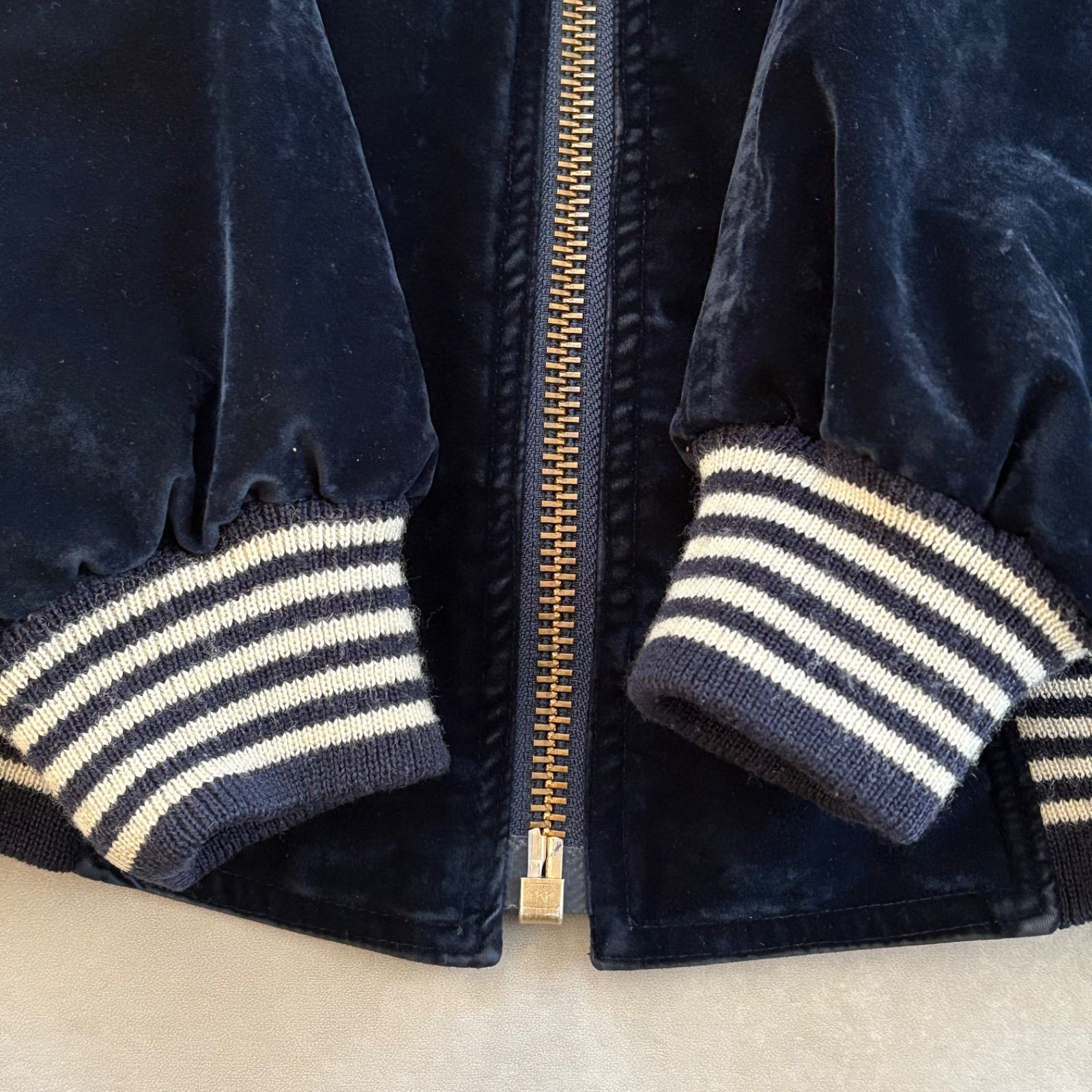 Milestone マイルストーン ベロアスタジャン バック刺繍 日本製 中綿 00s 濃紺 Lサイズ