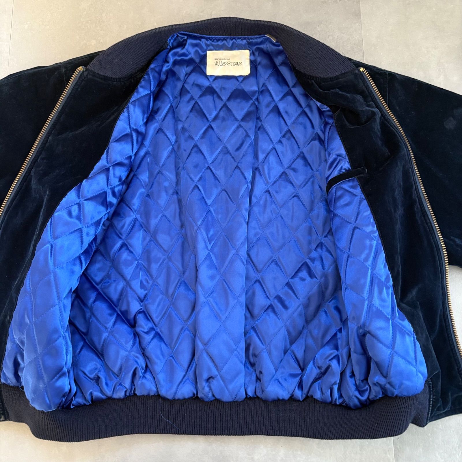 Milestone マイルストーン ベロアスタジャン バック刺繍 日本製 中綿 00s 濃紺 Lサイズ