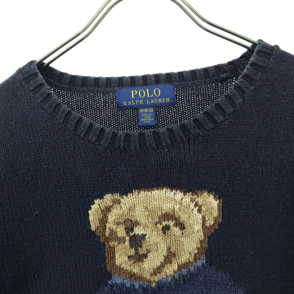  POLO RALPH LAUREN ポロラルフローレン ポロベアー アニマル柄 長袖 ニット M ネイビー BEAR キッズ 古着 セーター トップス