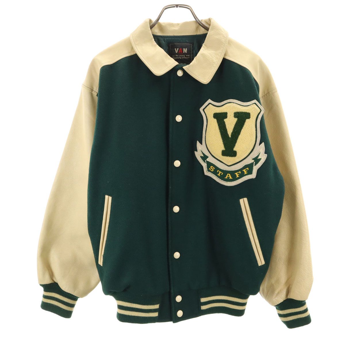 VAN JACKET ヴァンヂャケット レタードワッペン 牛革レザー切替