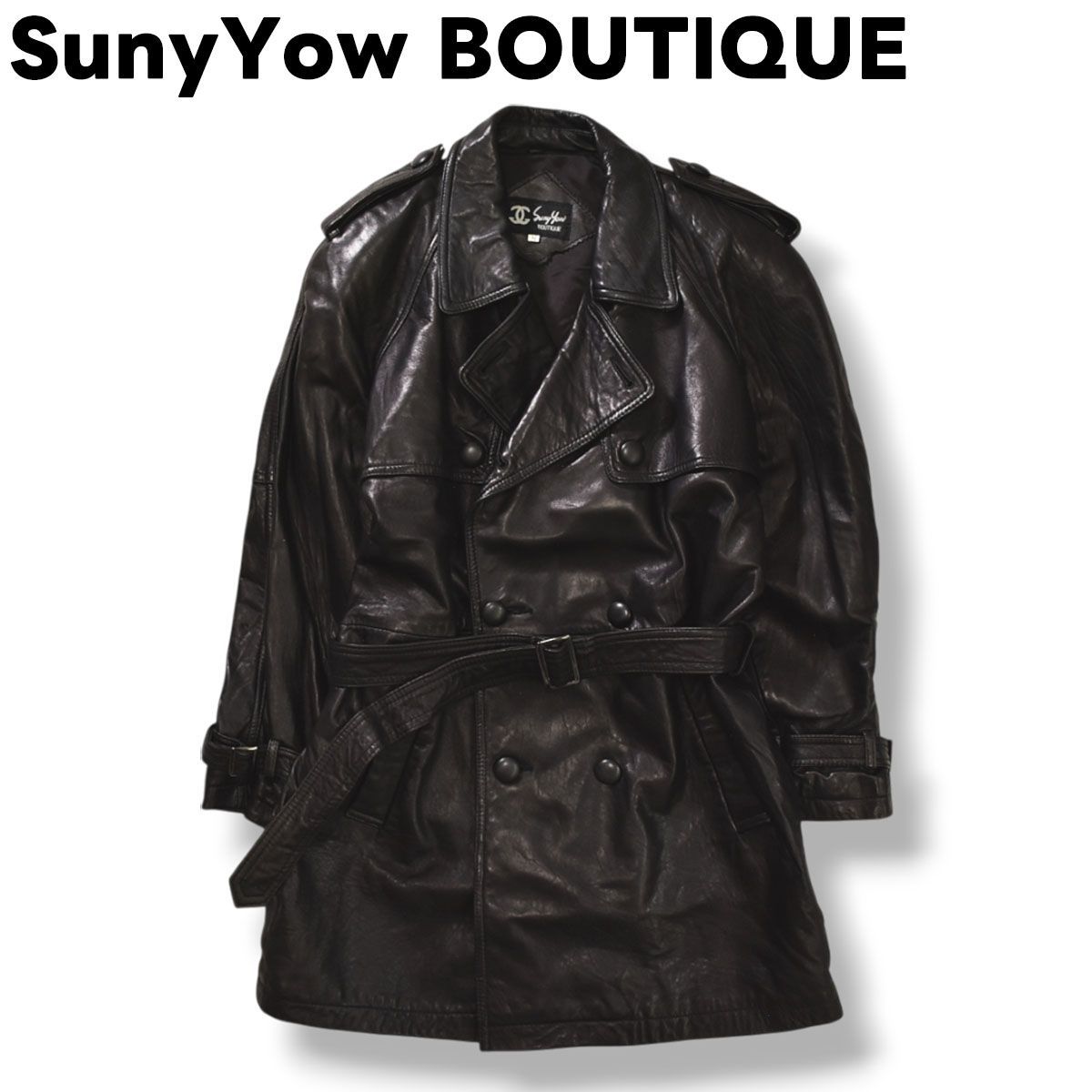 80s 90s 本革 ラムレザー トレンチコート Y2K ヴィンテージ 上質 本革】 90s ヴィンテージ SunyYow BOUTIQUE 牛革 レザー トレンチ