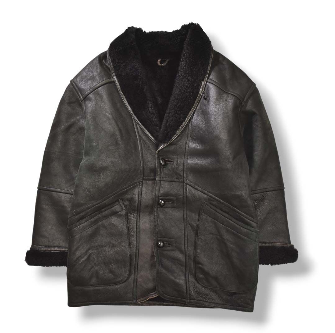 本革】 90s ヴィンテージ unknown ムートン レザー ジャケット 羊毛皮