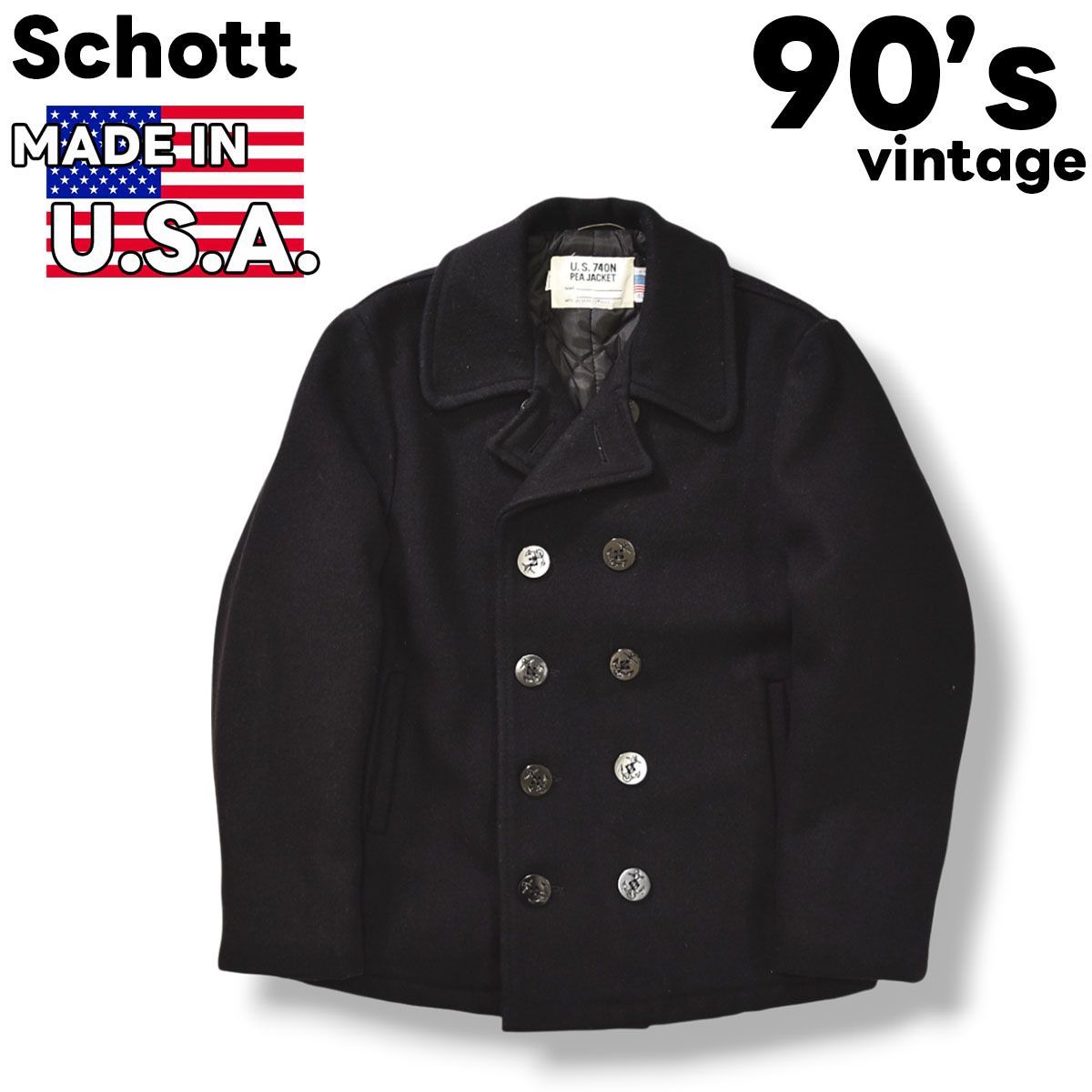 定番】 90s ヴィンテージ USA製 ショット Schott US 740N PEA JACKET