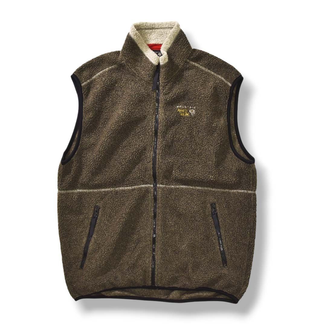 90 s ヴィンテージ マウンテンハードウェア MOUNTAIN HARDWEAR ボア フリース ベスト ジップアップ ジャンパー ロゴ入り XL オリーブブラウン アウトドア カジュアル ウェア メンズ