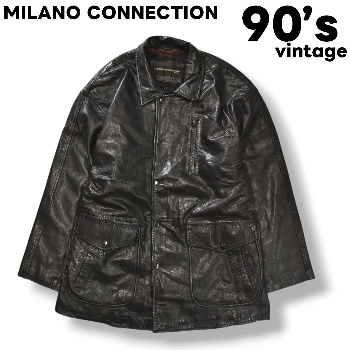 美品 高級モデル ダンヒル レザージャケット ゴートスキン 総柄 ブラック 90s ヴィンテージ ミラノコネクション タカキュー MILANO CONNECTION