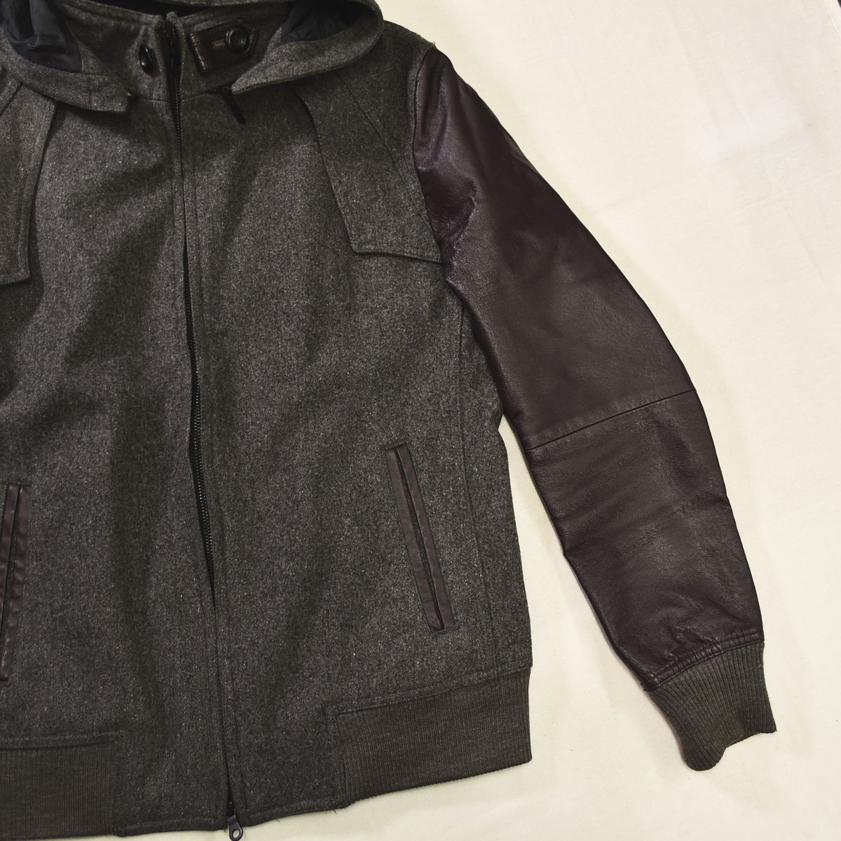 モルガン オム MORGAN HOMME フーデット ウール ジャケット 豚革 切替 