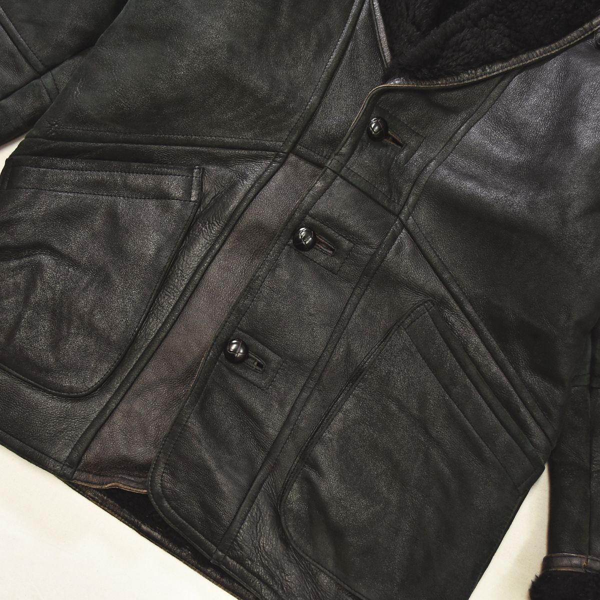 本革】 90s ヴィンテージ unknown ムートン レザー ジャケット 羊毛皮