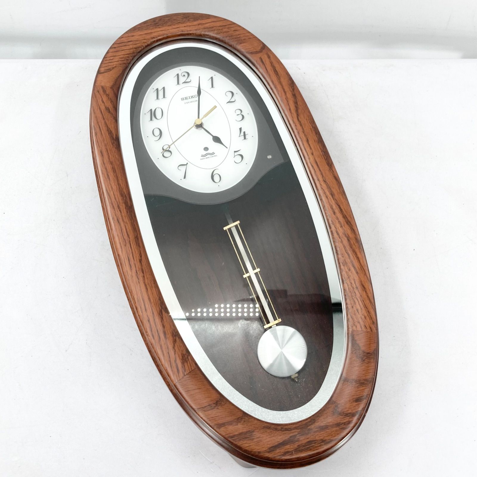 SEIKO セイコー 電波掛時計 振り子時計 RQ 202 B ウッド調 オーバル型 掛け時計 インテリア