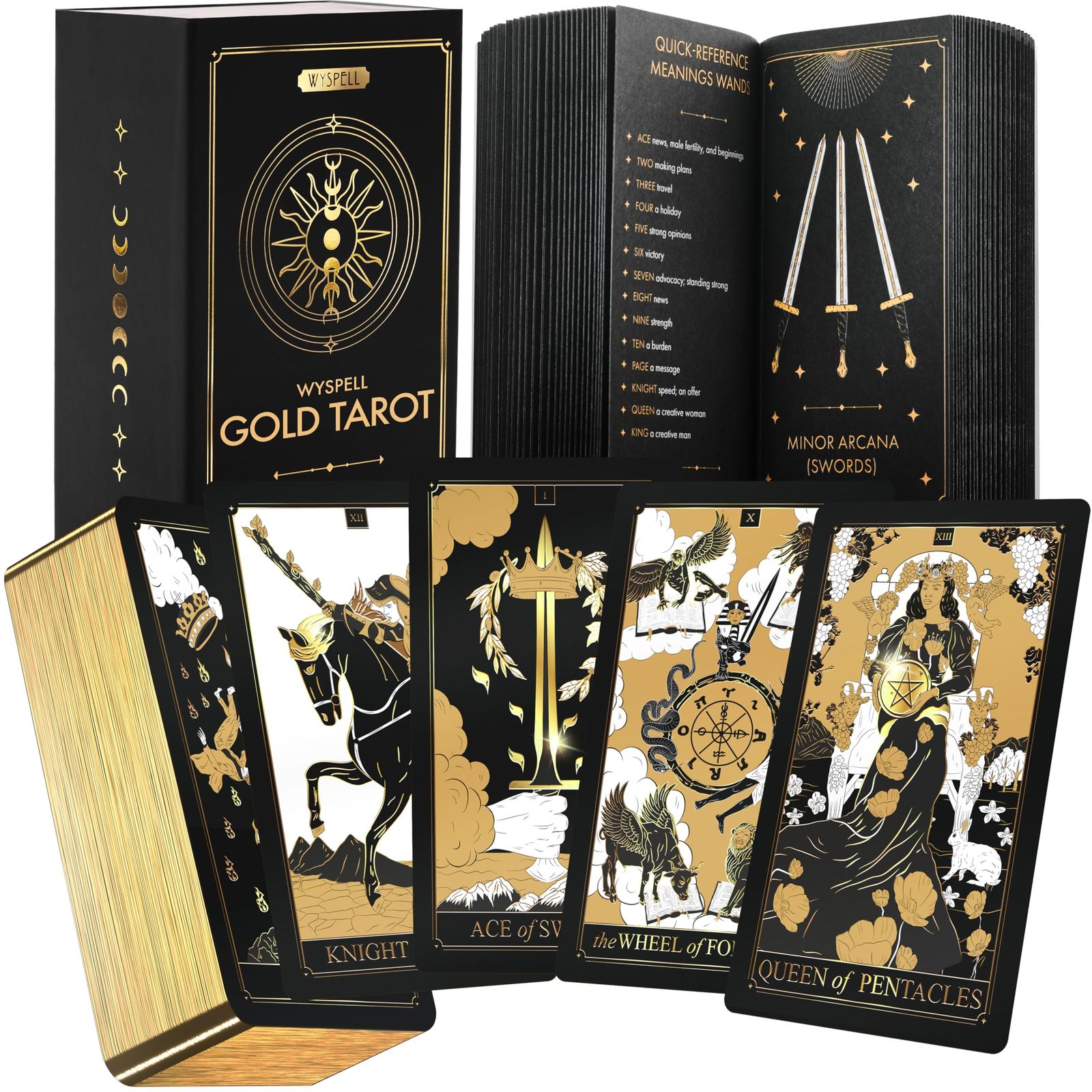 Wyspell Classic Tarot Deck with Guidebook - 78 Gold Tarot Cards