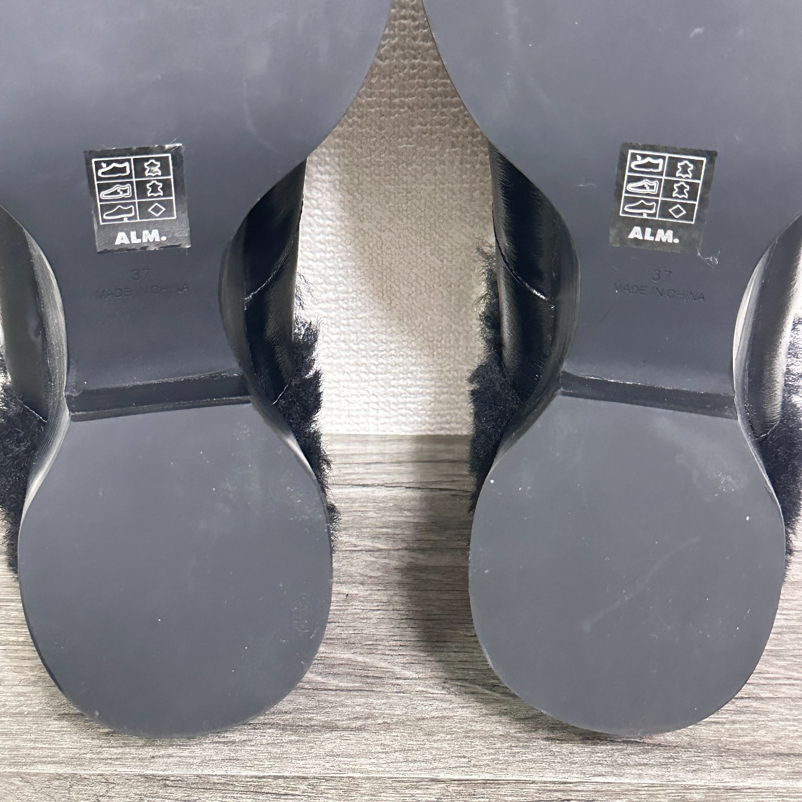  ALM. 24 AW VIVLOS LEATHER MULES スクエアトゥ 裏ボア 厚底ミュールサンダル 37 23.5 cm ブラック サボ クロッグサンダル サンダル ミュール